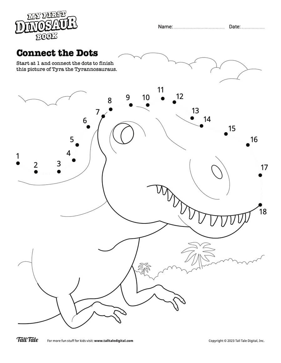 Dinosaur connect the dot activity page