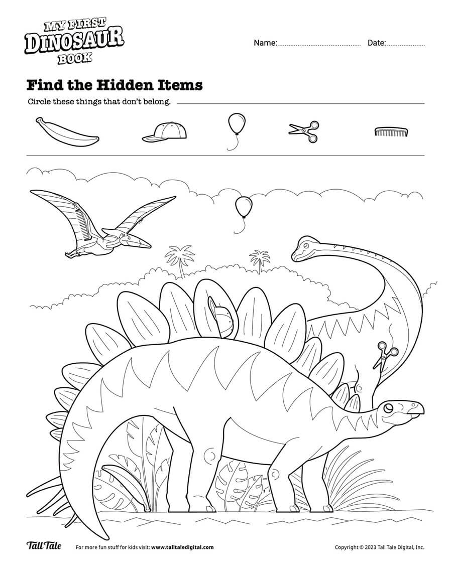 Dinosaur find hidden items activity page