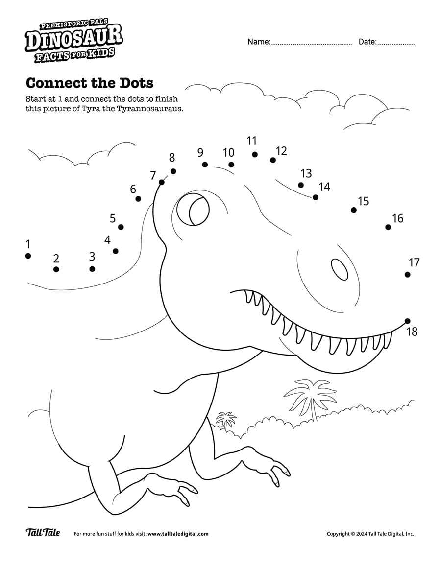 Dinosaur connect the dot activity page